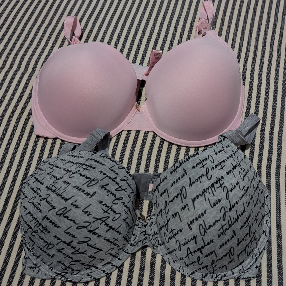 Pink and Gray Juicy Couture Women's Bra Set